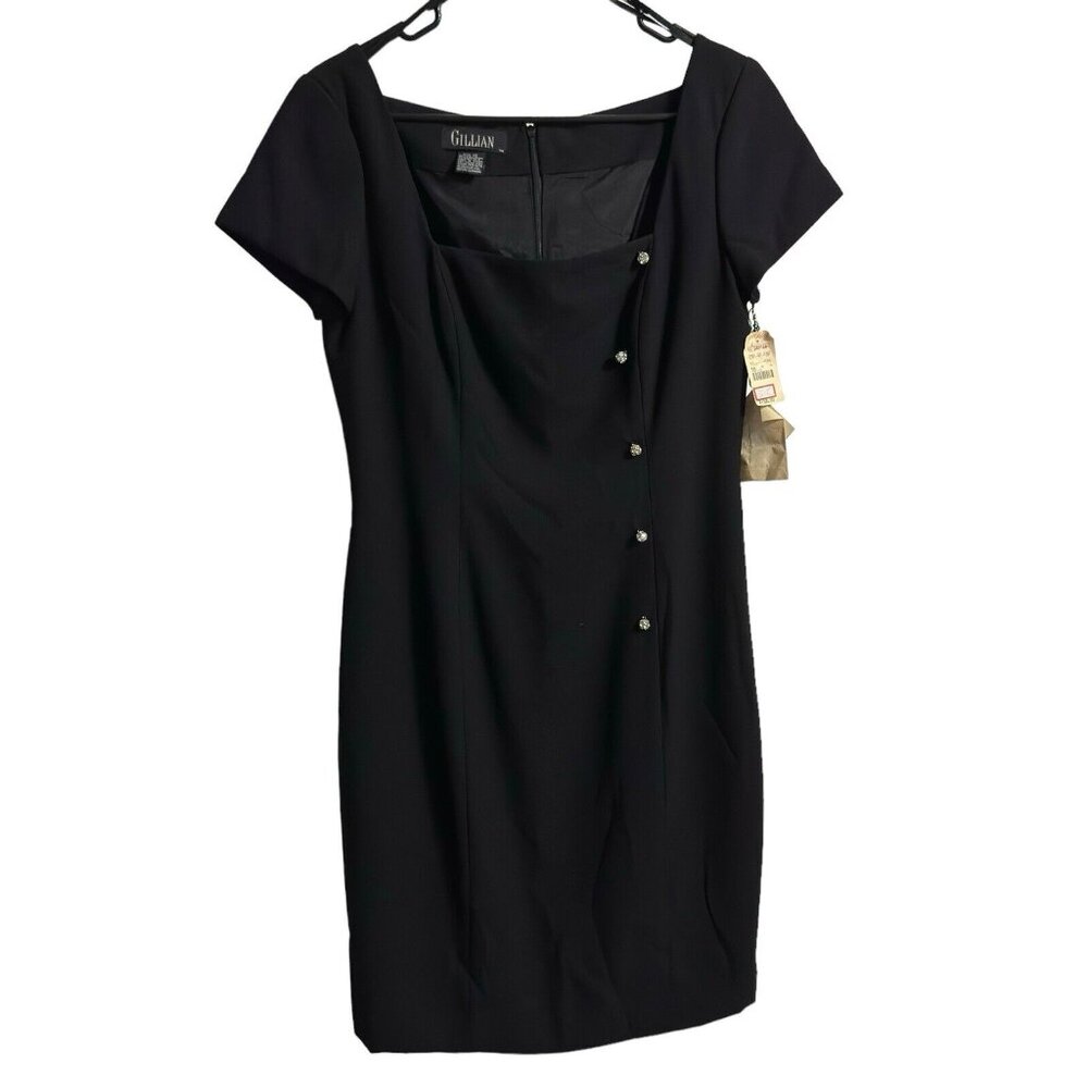 Vintage Gillian Cocktail Black Sheath Dress Lined Witchy Size 10 New Old Stock